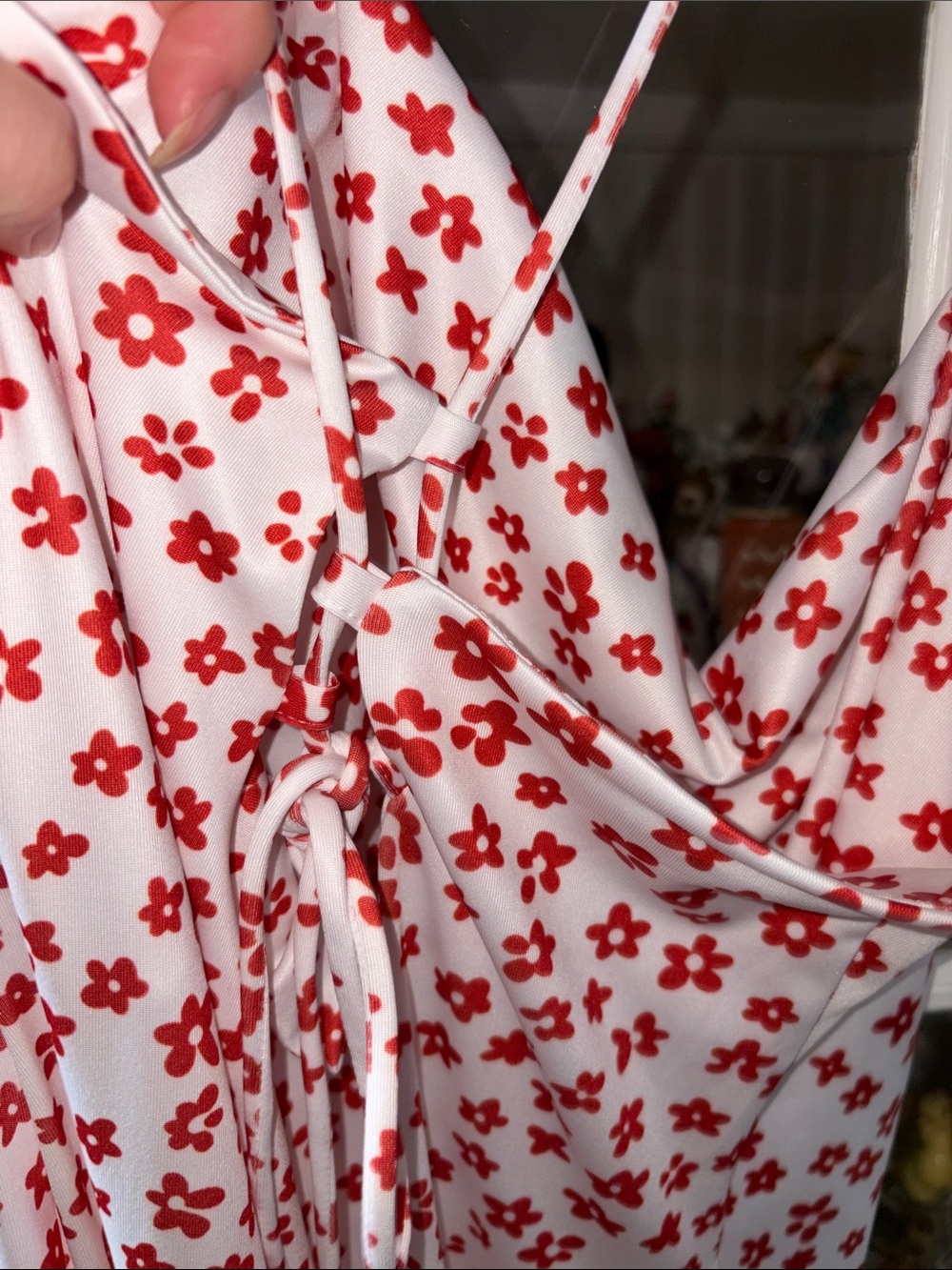 NWT large Commense Ivory Maxi Slip Dress with Red Floral - Picture 6 of 8